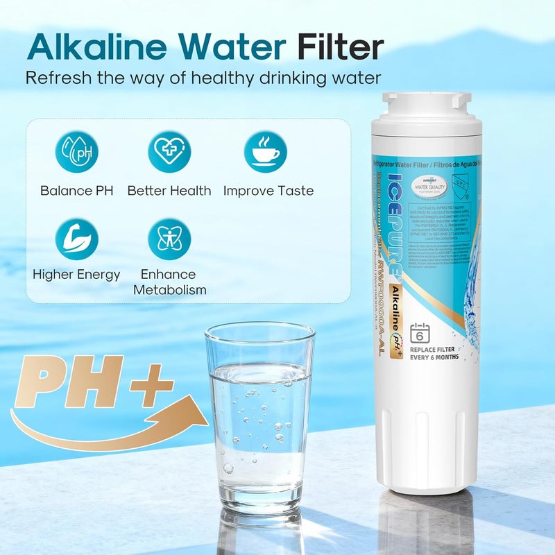 ICEPURE Alkaline UKF8001 Refrigerator Water Filter Replacement for Whirlpool EDR4RXD1, EveryDrop Filter 4, Maytag UKF8001, 4396395, UKF8001P, UKF8001AXX, RFC0900A, UKF8001AXX-200, Enhances PH, 2Pack - Image 4